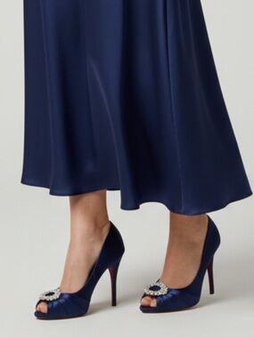 Nina Midnight Blue Satin Peep Toe Heels